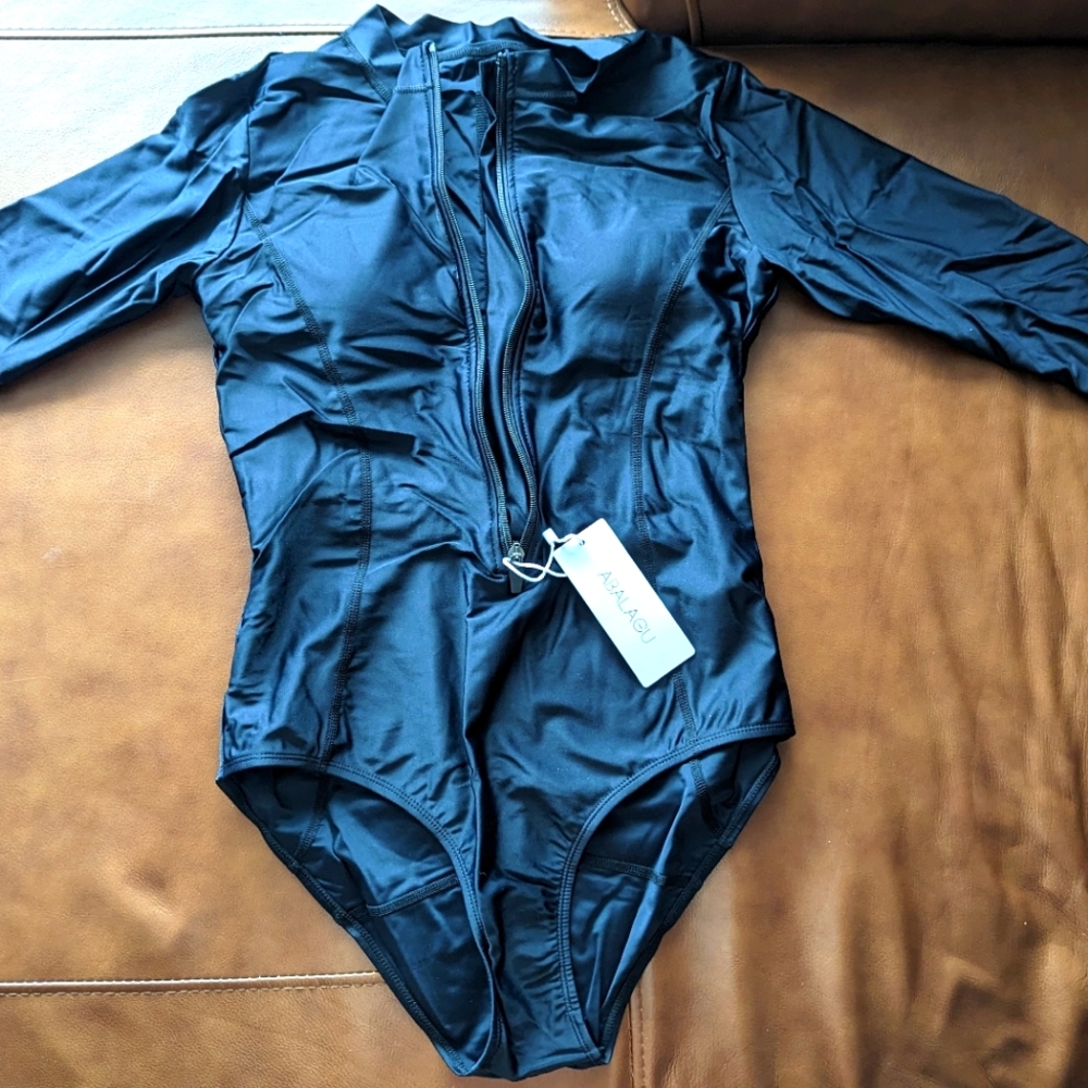 One-piece long sleeve front zip swimsuit